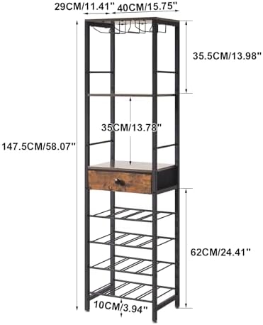 IBUYKE 4-Tier Freestanding Wine Rack with Storage Drawer
