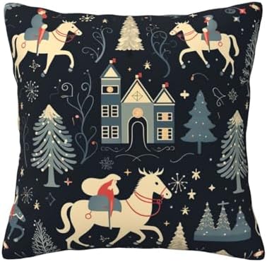 Ogniwo House Deer Tree Christmas Throw Pillow Soft 12x12 Inch Cushion Case