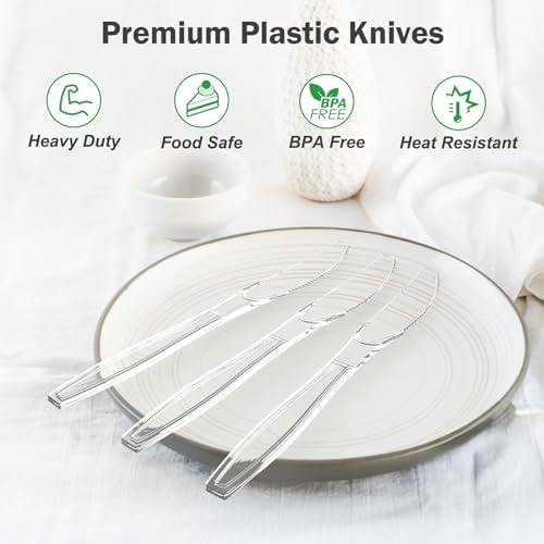 Dealusy 360 Count Heavy Duty Clear Plastic Knives BPA-Free