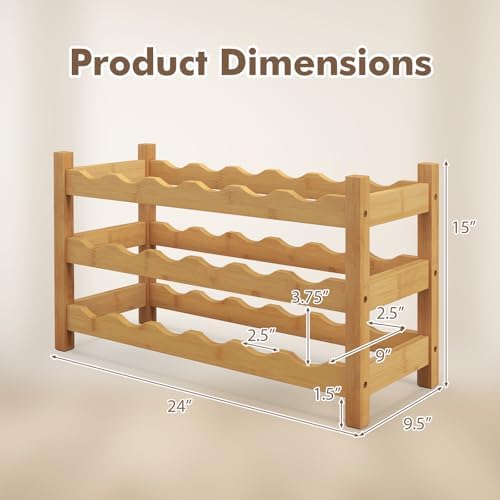Giantex Bamboo 3 Tier Wine Rack 18 Bottle