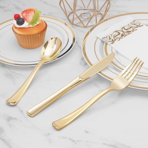 50 Pack Gold Plastic Spoons - Heavy Duty Disposable Serving Utensils