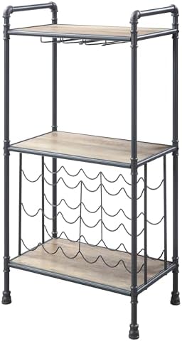 LOPOO 18-Bottle Antique Oak Wine Rack with Stemware Holders