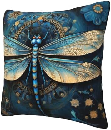Ogniwo Art Blue Dragonfly Throw Pillow 12x12 Inch Soft Square Cushion Case