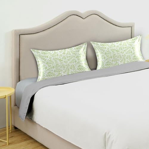 TSENQUE Bright Green Botanical Satin Pillow Case