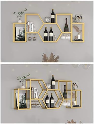 BOCbco Wall-Mounted Wine Rack in Gold with Iron Art