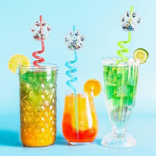FZR Legend 24Pcs Glitter Paw Drinking Straws with 2Pcs Straw Cleaning Brushes