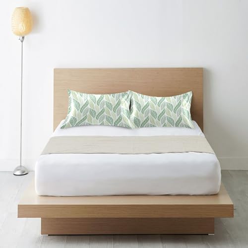 TSENQUE Geometric Green Leaves Pattern Satin Pillow Case