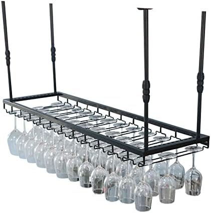 Ceiling Hanging Wine Rack with Glass Holder Black 80x35cm