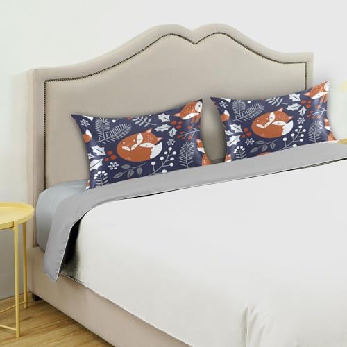 TSENQUE Cute Fox Leaves Berry Satin Pillow Case