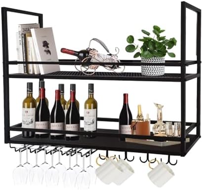 Ceiling Wine Glass Rack 2-Tier Metal Storage Shelf