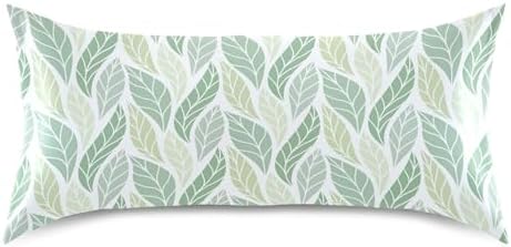 TSENQUE Geometric Green Leaves Pattern Satin Pillow Case