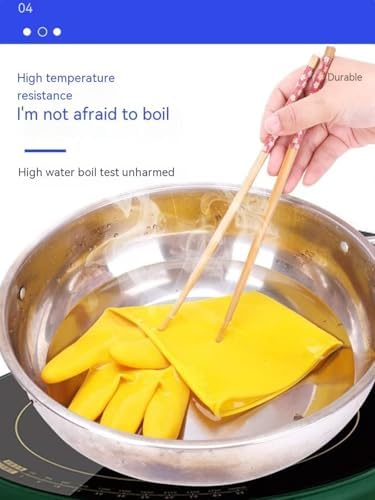 4-Pairs Reusable Natural Rubber Gloves - Yellow Size L 1