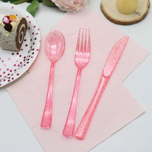 150 Pack Pink Plastic Silverware Set for Parties