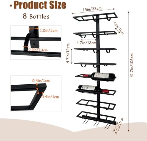 16 Bottle Wall Mount Wine Rack with Glass Holder Black