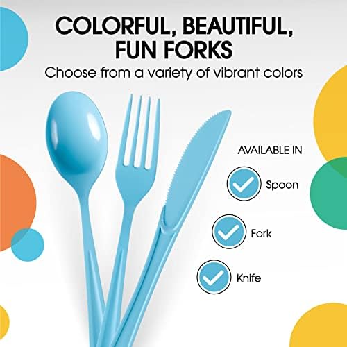 Light Blue Plastic Forks 50 Pcs Disposable Cutlery Set