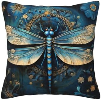 Ogniwo Art Blue Dragonfly Throw Pillow 12x12 Inch Soft Square Cushion Case