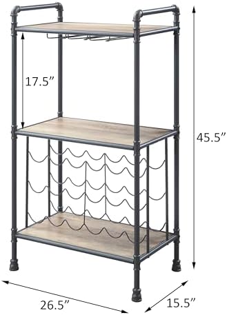 LOPOO 18-Bottle Antique Oak Wine Rack with Stemware Holders
