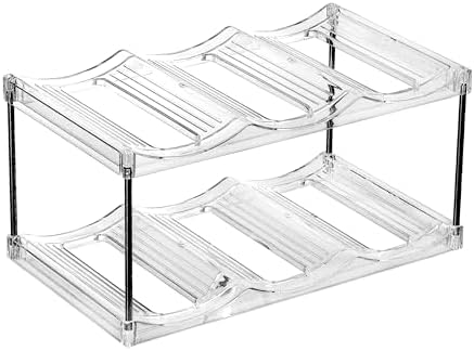 IEEK Plastic Stackable Bottle Storage Rack with 2 Tiers and 3 Bottles
