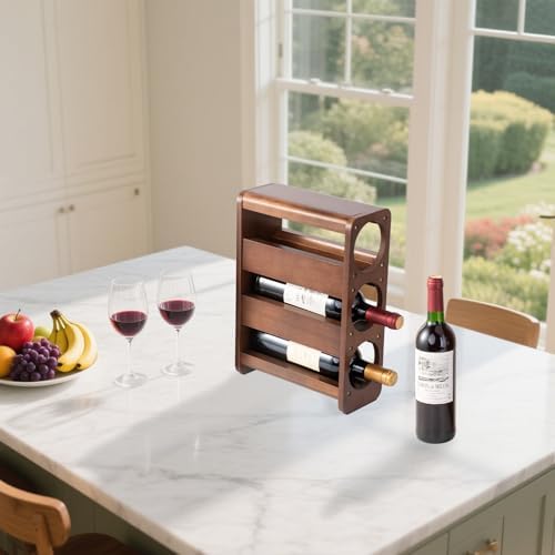 Satu Brown 3 Bottle Wine Rack Pine Wood Holder