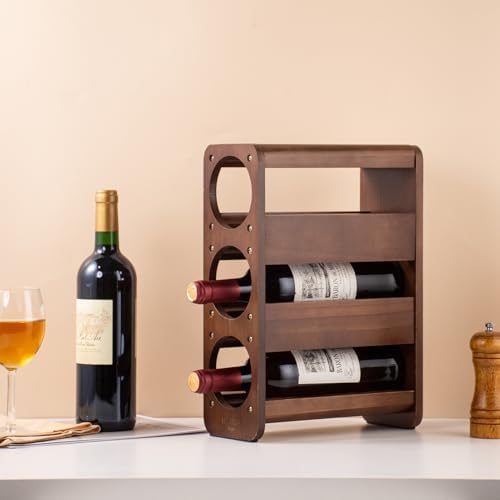 Satu Brown 3 Bottle Wine Rack Pine Wood Holder