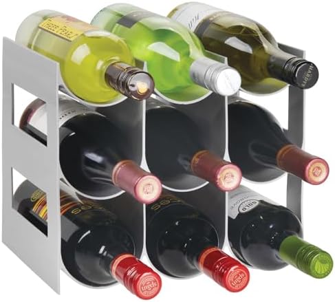 mDesign Wine Rack Storage Organizer - 3 Tiers 9 Bottles Gray