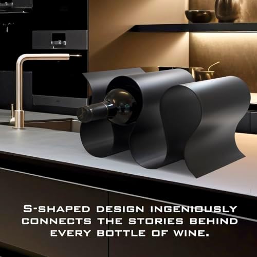 Modern Black S-Shaped Tabletop Wine Rack - 5 Bottle Storage