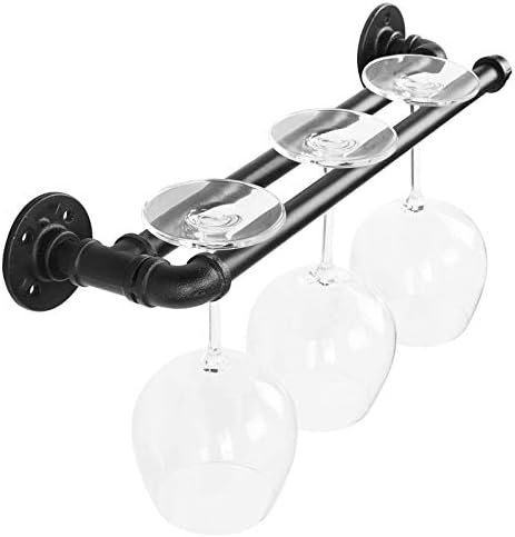 BOCbco Wall Mounted Wine Rack for 3 Glasses Rustic Metal