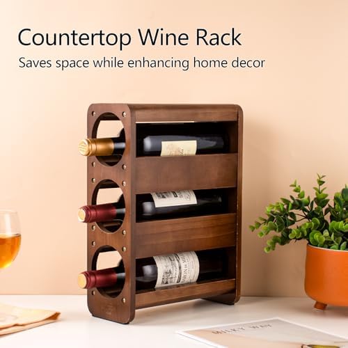 Satu Brown 3 Bottle Wine Rack Pine Wood Holder