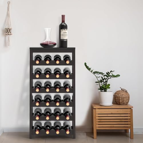 FoverOne 24-Bottle Bamboo Freestanding Wine Rack - Dark Brown