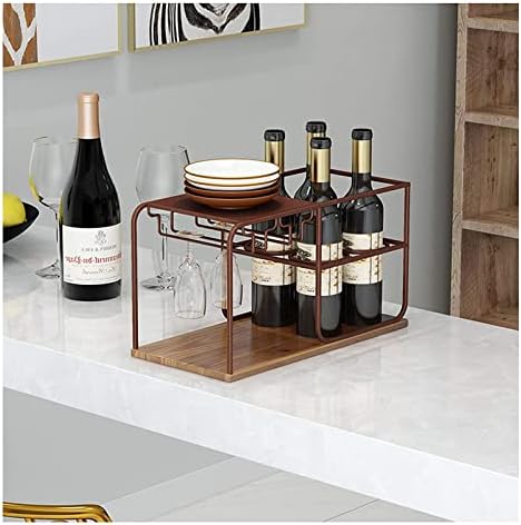 ALDEPO Tabletop Wine Rack with Glass Holder Capacity 4 Bottles 4 Glasses