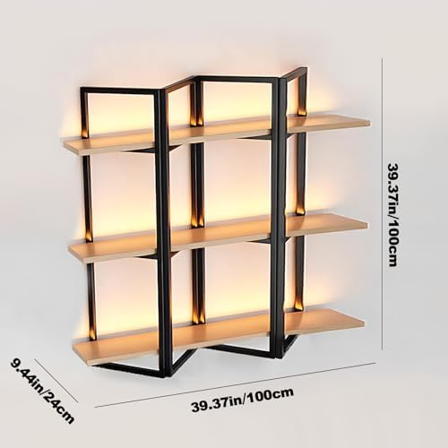 RAJYQODIS Wall-Mounted Wine Rack 3-Tiers Metal Wood Storage Shelf Black