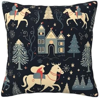 Ogniwo House Deer Tree Christmas Throw Pillow Soft 12x12 Inch Cushion Case