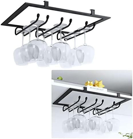 DTDMY Industrial Metal Wine Glass Rack - Under Cabinet Black 30x23cm