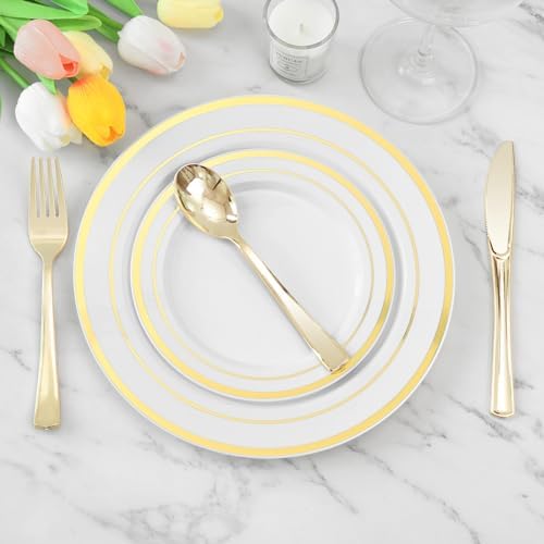 50 Pack Gold Plastic Spoons - Heavy Duty Disposable Serving Utensils