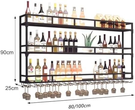 SilteD Wall-Mounted Wine Rack with LED Industrial Style Glass Display Shelf
