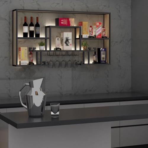 SilteD Wall-Mounted Wine Rack with LED Industrial Style Black 120x80x20cm