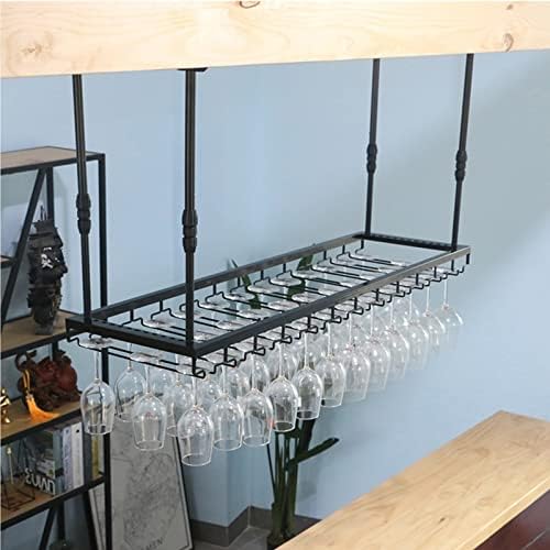 Ceiling Hanging Wine Rack with Glass Holder Black 80x35cm