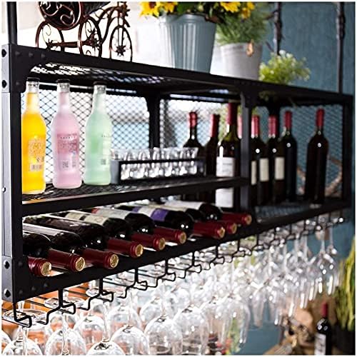 Industrial Ceiling Wine Rack with Glass Holder Shelf