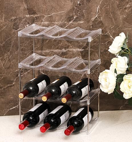 IEEK Plastic Stackable Bottle Storage Rack with 2 Tiers and 3 Bottles