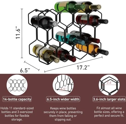 Buruis 14-Bottle Modern Metal Wine Rack - Black