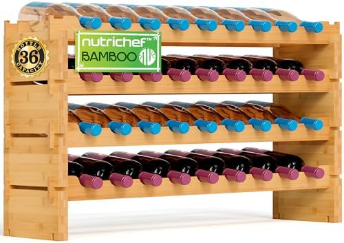 NutriChef 4-Tier Bamboo Wine Rack 36 Bottle Capacity