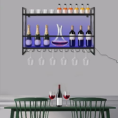 WUSILILU 2Tiers LED Wine Rack Wall Mount with Remote Control