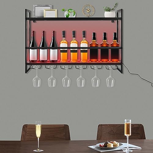 WUSILILU 2Tiers LED Wine Rack Wall Mount with Remote Control