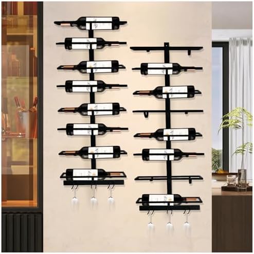 16 Bottle Wall Mount Wine Rack with Glass Holder Black