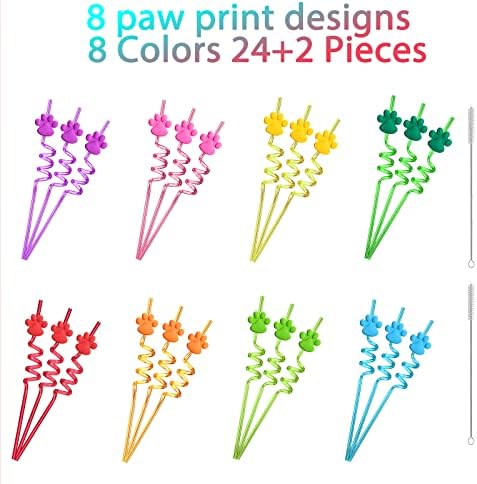 FZR Legend 24 Paw Patterned Drinking Straws with Cleaning Brush