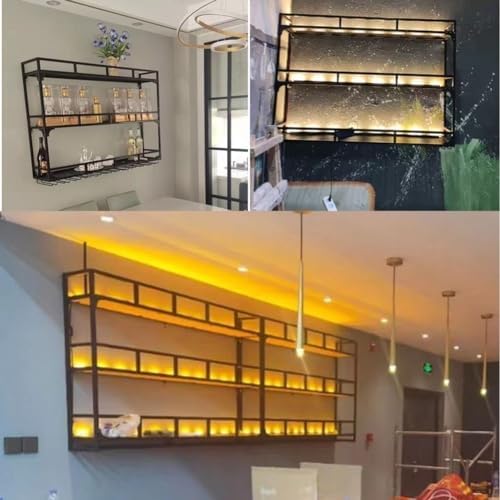 SilteD Wall-Mounted Wine Rack with LED Industrial Style Glass Display Shelf