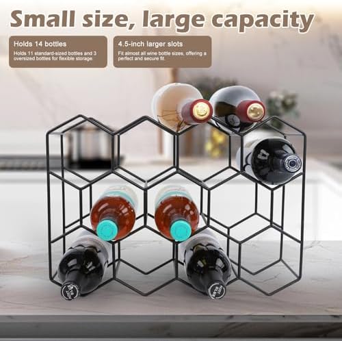 Luoieo Black Wine Rack 14 Bottles 3 Tier Matte Stainless Steel Holder