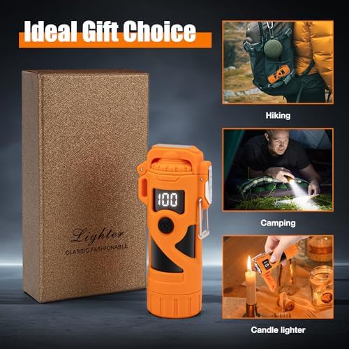 LcFun Rechargeable Waterproof Dual Arc Plasma Lighter with Flashlight and Battery Display