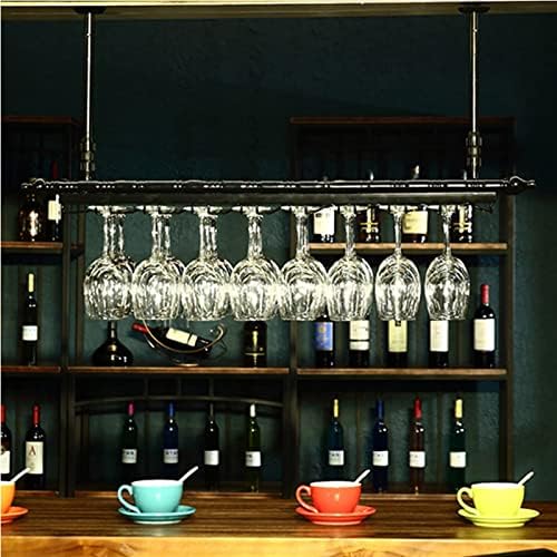 Suuim Metal Ceiling Wine Rack Holder with Adjustable Stemware