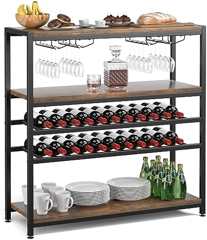 Giantex 5-Tier Wine Rack Table with 22 Bottles and 20 Glasses Holder